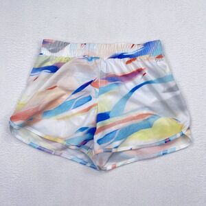 DSG Girls Youth Running Shorts Size Large White Blue Watercolor Lined Mid Rise